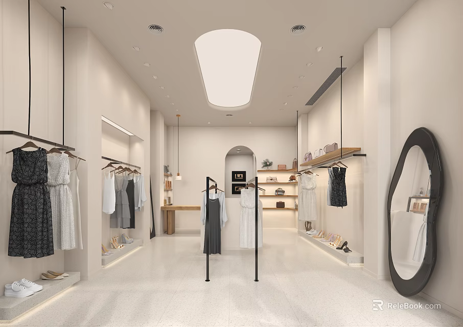 Elegant Minimalist Women Clothing Store Interior With Soft Lighting And Neat Fashion 3d model 