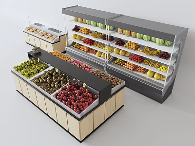 Supermarket Fruit Display Shelves with Fresh Apples Bananas Grapes and Citrus Arrangement 3d model