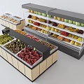 Supermarket Fruit Display Shelves with Fresh Apples Bananas Grapes and Citrus Arrangement
