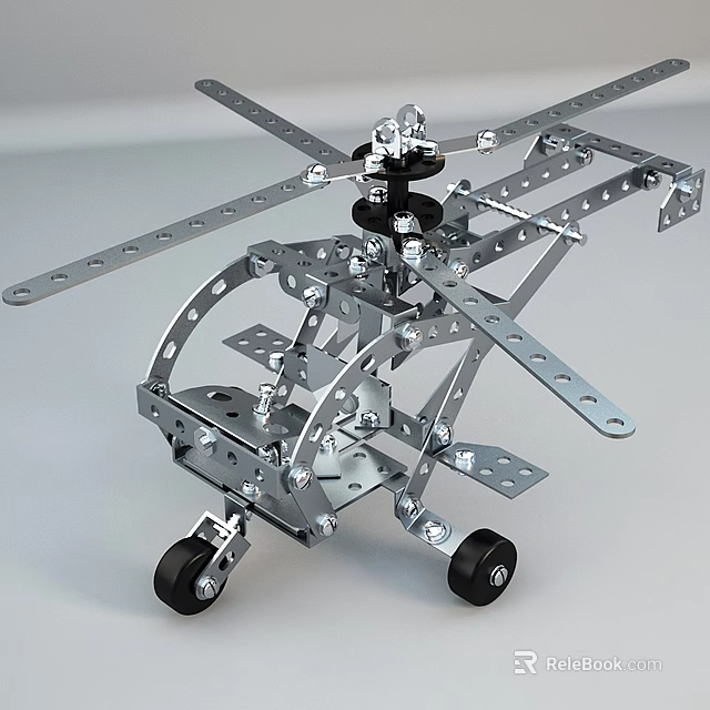 Buildable Metal Construction Electric Toy Helicopter Model with Rotors and Wheels 3d model 