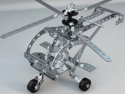 Buildable Metal Construction Electric Toy Helicopter Model with Rotors and Wheels 3d model