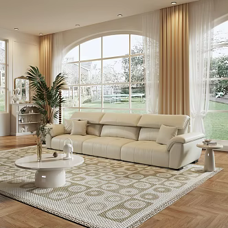 French Living Room Sofa Coffee Table Combination Ornaments Green Planting 3d model