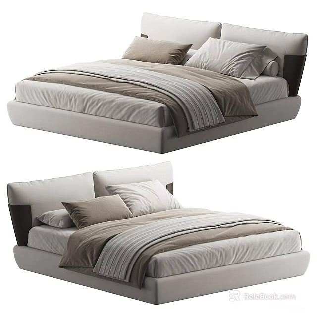 Modern Stylish Light Grey Upholstered Double Bed With Comfortable Fabric Bedding For Bedroom Decoration 3d model 