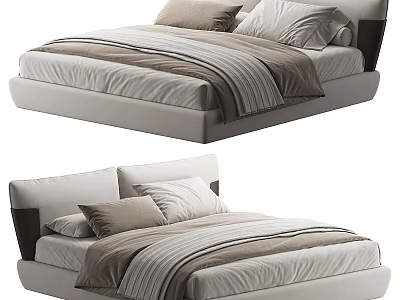 Modern Stylish Light Grey Upholstered Double Bed With Comfortable Fabric Bedding For Bedroom Decoration 3d model
