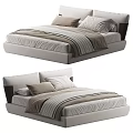 Modern Stylish Light Grey Upholstered Double Bed With Comfortable Fabric Bedding For Bedroom Decoration