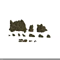 3D Rock Models in Different Sizes with Green Moss and Water Reflections 3d model