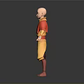 3D Animated Character With Bald Head Red Yellow Outfit And Open Arms Pose