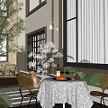Lush Garden Landscape With Green Plants Outdoor Dining Setup Wicker Chairs And Dog