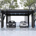 Modern Carport Structure With Sloped Roof Supporting Columns And Paved Floor