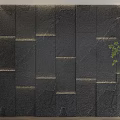 Modern Black Stone Wall Panels With LED Strip Lighting And Green Plant Decor