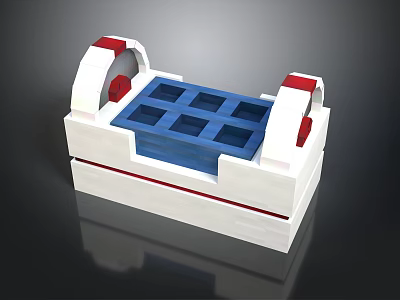 Industrial White Mechanical Base With Red Accents And Blue Grid Design 3d model