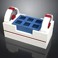Industrial White Mechanical Base With Red Accents And Blue Grid Design