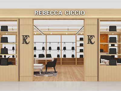Rebecca Ciccio Boutique Interior With Display Shelves Black Bags And Wooden Design 3d model
