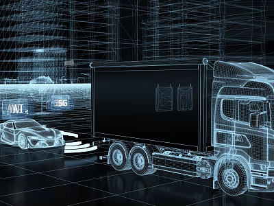 Futuristic Digital Truck And Sports Car In 5G AI Tech 3d model