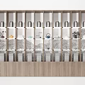 Modern Wooden Decorative Cabinet with Multiple Shelves and Decorative Items on
