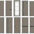 Modern Interior Hinged Doors With Various Panel Designs And Handle Details 3d model