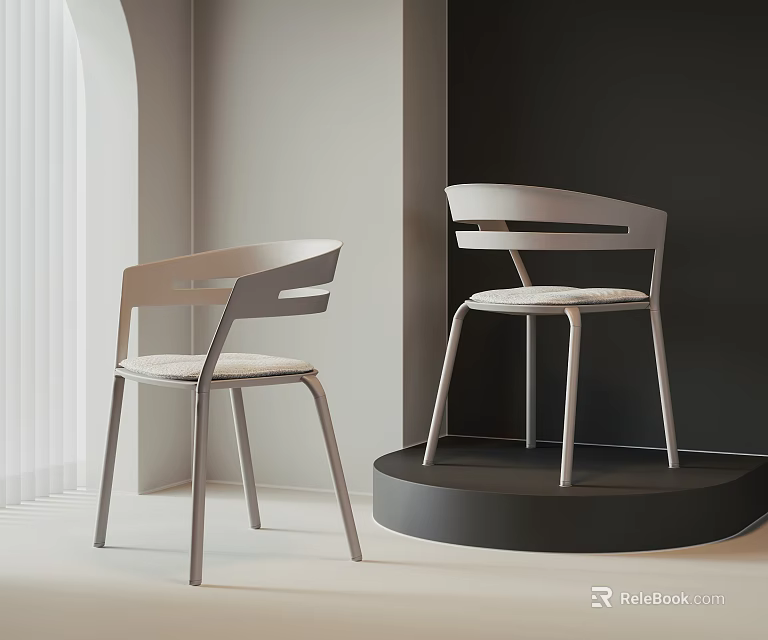Modern Leisure Chairs With Metal Frame And Upholstered Seat In Minimalist Interior On Display Stand 3d model 