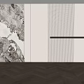 Modern Minimalist Sofa Background Wall With Marble Decor And Vertical Lines 3d model