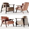 Stylish Comfortable Lounge Chairs With Fabric Upholstery Wooden Arms And Neutral Tones