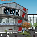 Modern Urban Commercial Complex With Multiple Buildings Green Spaces And Plaza Areas