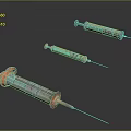 Medical Syringes With Metal Structure And Orange Parts In Different Sizes