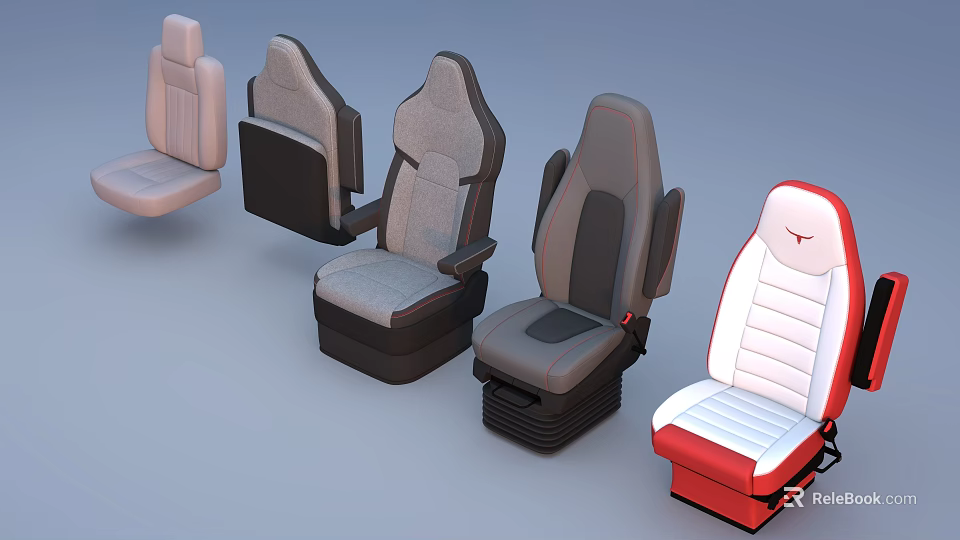 Various Modern Vehicle Seats With Different Colors And Upholstery Styles 3d model 