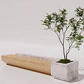 Modern Landscape Seat Featuring Wooden And Marble Design With Small Tree Planter