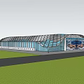 Modern Architectural Building With Wavy Grid Roof And Glass Facade Entrance