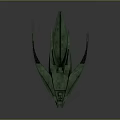Futuristic Vehicle Design with Teal Exterior Glowing Green Accents and Multiple Sharp Protrusions