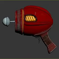 Red Gun Shaped Weapon With Copper Internal Structure White Circular Component And Yellow Light 3d model