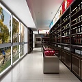 Elegant Modern Liquor Store Interior With Wine Shelves Tobacco Displays And Tables
