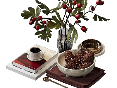 Elegant Modern Tableware Combination Including Ceramic Bowls Plates Cups And Gold Spoon For Dining Table 3d model