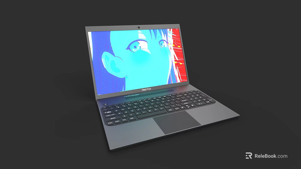 Stylish Modern Laptop With Sleek Design Screen Showing Anime Character And Keyboard 3d model 