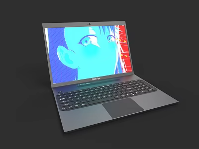 Stylish Modern Laptop With Sleek Design Screen Showing Anime Character And Keyboard 3d model