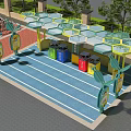 Public Waste Sorting Facility With Hexagonal Canopies Colorful Bins Green Decorations And Bicycle Parking
