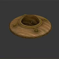 Wooden Decorative Disc With Central Dark Wooden Accent Surrounded By Circular Details On Smooth Surface