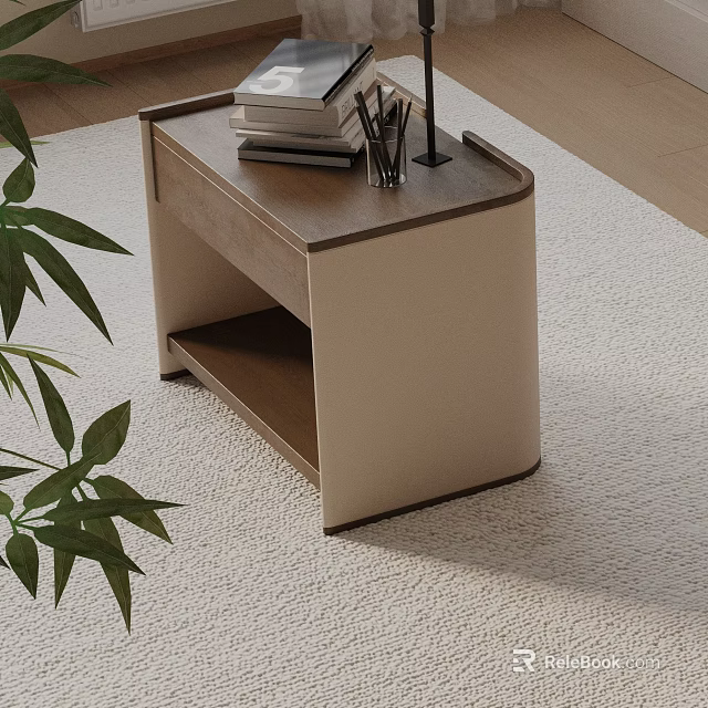 Modern Bedside Table With Wooden Top Beige Panel And Storage Shelf For Bedroom 3d model 