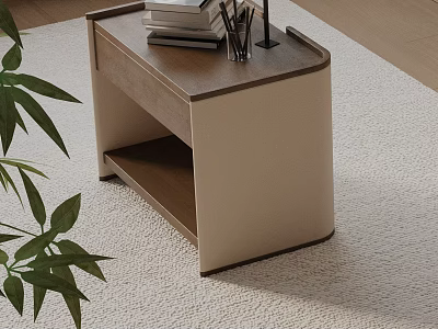 Modern Bedside Table With Wooden Top Beige Panel And Storage Shelf For Bedroom 3d model