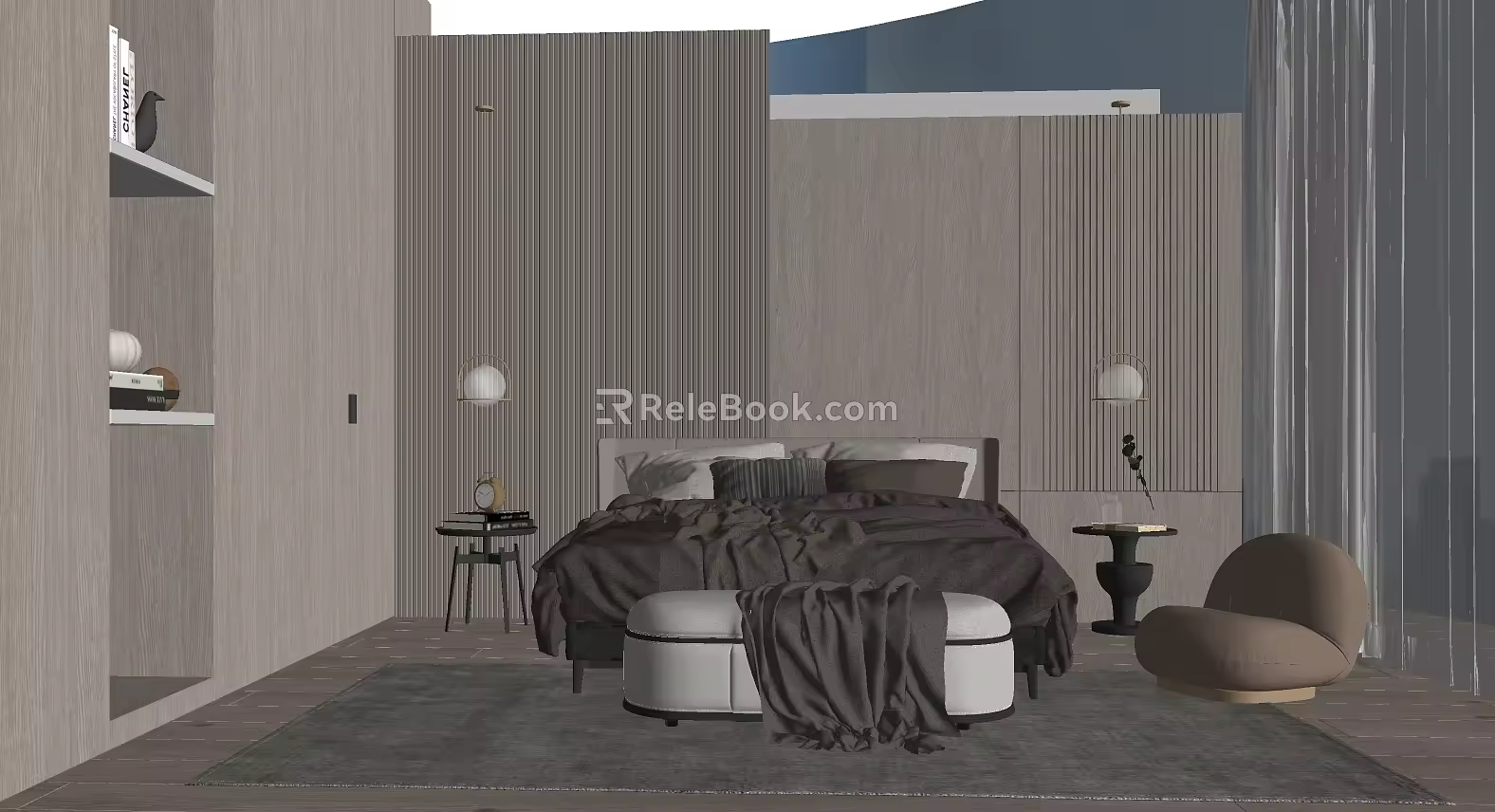 Modern background double bed home bedding combination 3d model