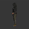 Detailed 3D Hooded Character Wearing Distressed Jacket Cargo Pants Knee Pads And Yellow Shoes