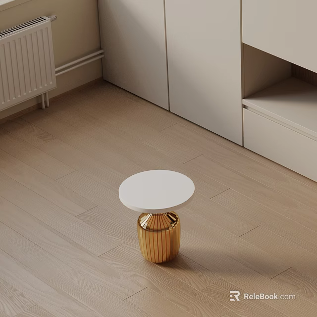 Modern Stylish Round Side Table With White Top And Gold Metal Base For Living Room 3d model 