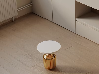 Modern Stylish Round Side Table With White Top And Gold Metal Base For Living Room 3d model