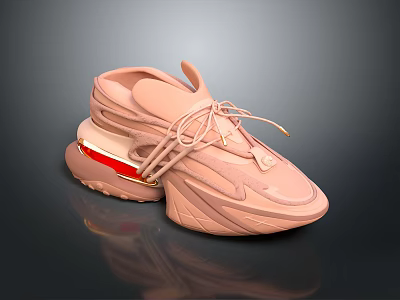 Pink Sport Shoes With Laces And Unique Thick Sole Design 3d model
