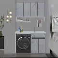 Bathroom Cabinet With Marble Countertop Cleaning Supplies Washing Machine And Lighted Mirror