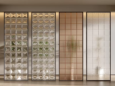 Modern Interior Design Room Dividers With Square Circular Glass Bamboo Patterned Panels 3d model