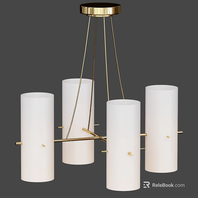 Modern Minimalist Chandelier with White Cylindrical Shades and Brass Frame Design for Contemporary Interior Decor 3d model 