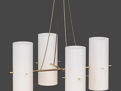 Modern Minimalist Chandelier with White Cylindrical Shades and Brass Frame Design for Contemporary Interior Decor 3d model