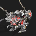 Mechanical Dinosaur With Metallic Structure Red Silver Color And Weapon Components
