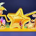 Vibrant Star Shaped Neon Photo Check in Spot With Happy Sign Surfboard and Palm Tree