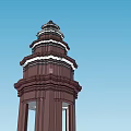 Traditional Red Pagoda Multi tiered Structure with Stone Base Architectural Design